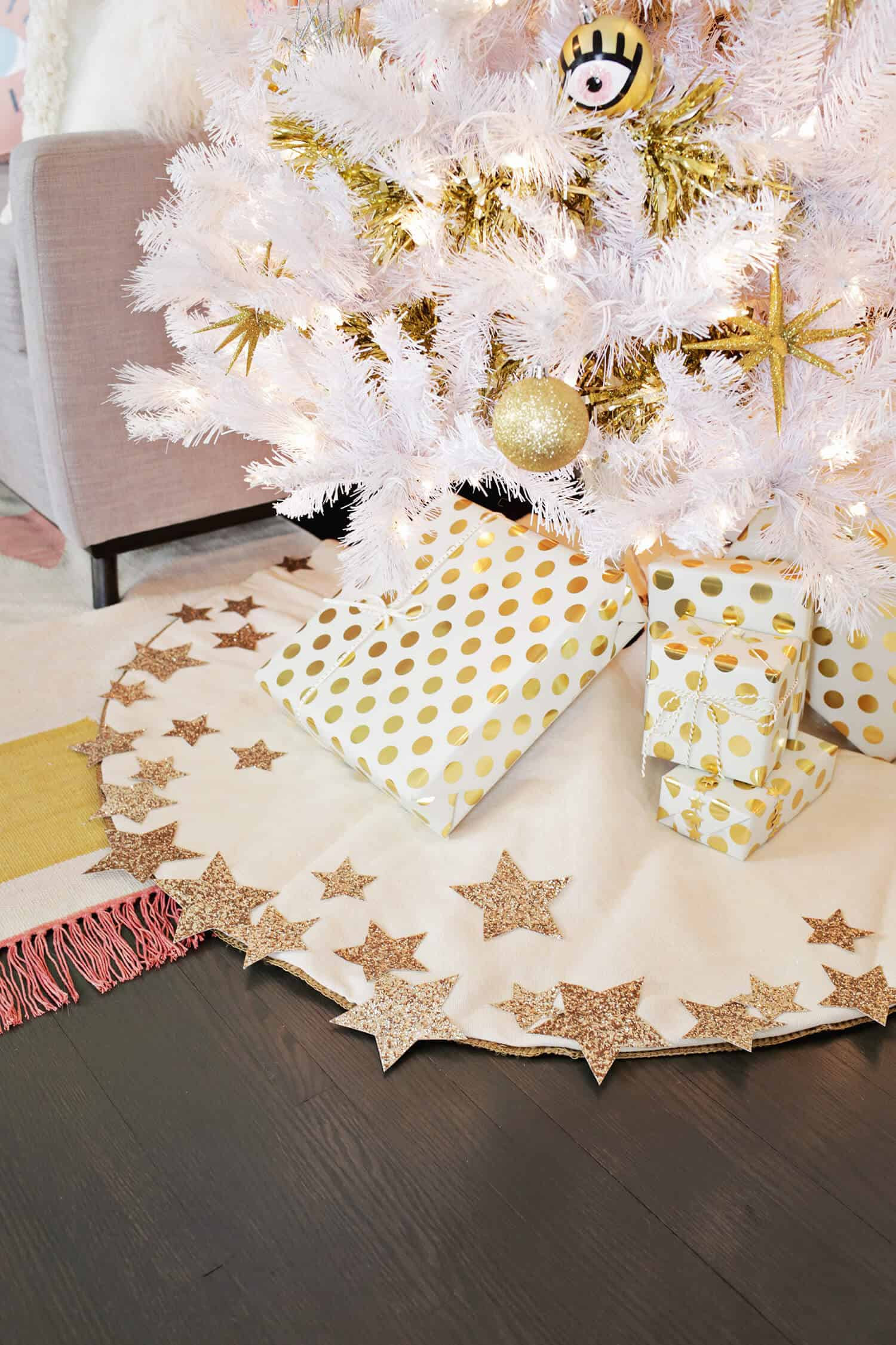 DIY Christmas Tree Skirts
 Glitter Star Tree Skirt DIY No Sew A Beautiful Mess