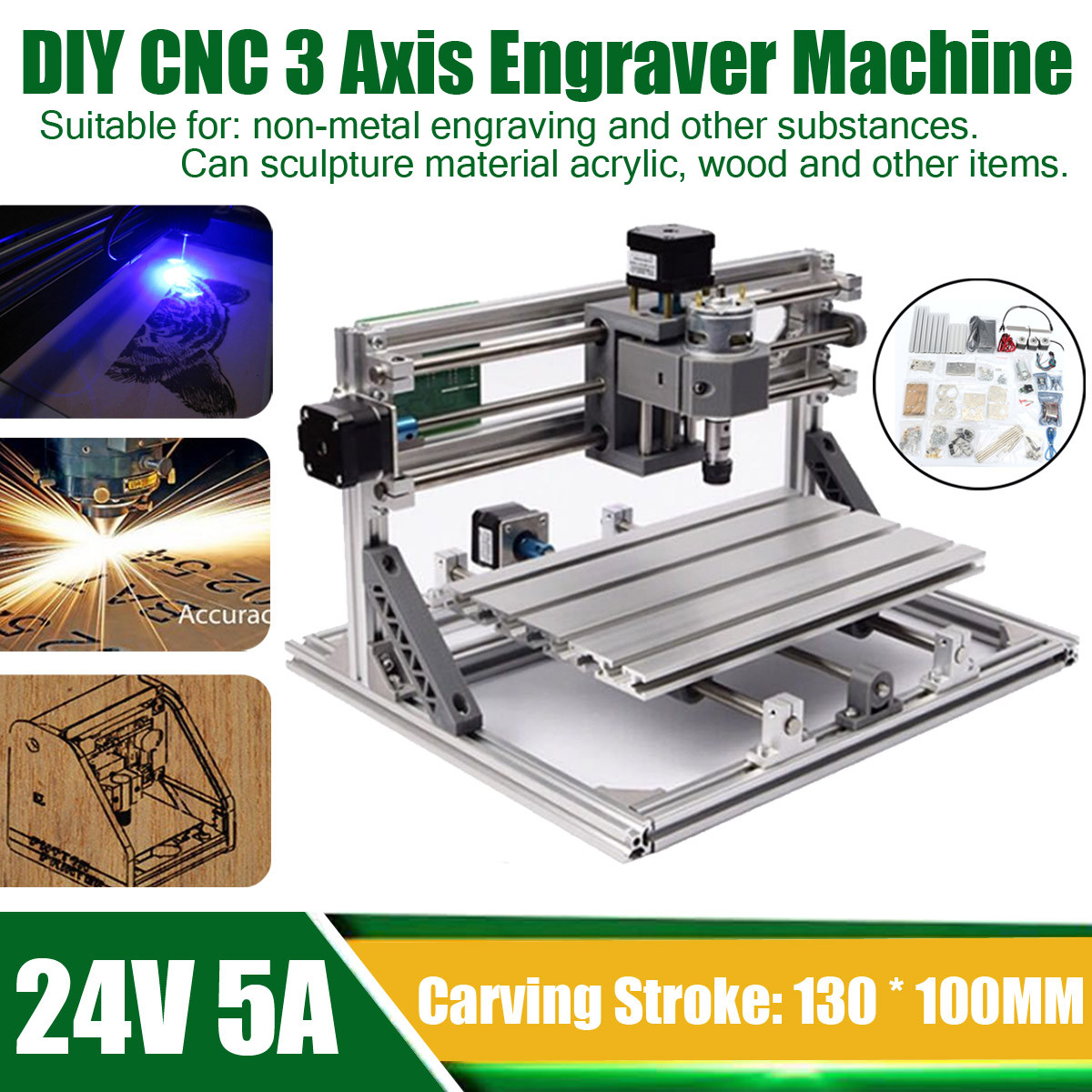 DIY Cnc 3 Axis Engraver Machine Pcb Milling Wood Carving Router Kit Arduino Grbl
 130 100 40mm DIY CNC 3 Axis Engraver Machine PCB