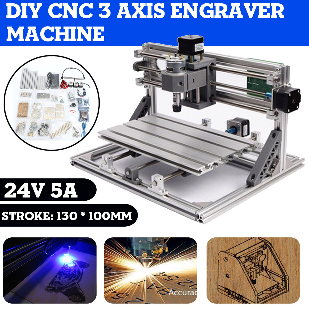 DIY Cnc 3 Axis Engraver Machine Pcb Milling Wood Carving Router Kit Arduino Grbl
 130 100 40mm DIY CNC 3 Axis Engraver Machine PCB