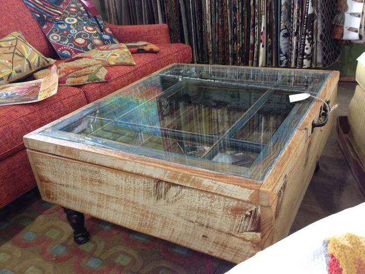 DIY Com Salvage Dogs
 Old window and weathered wood turned coffee table via