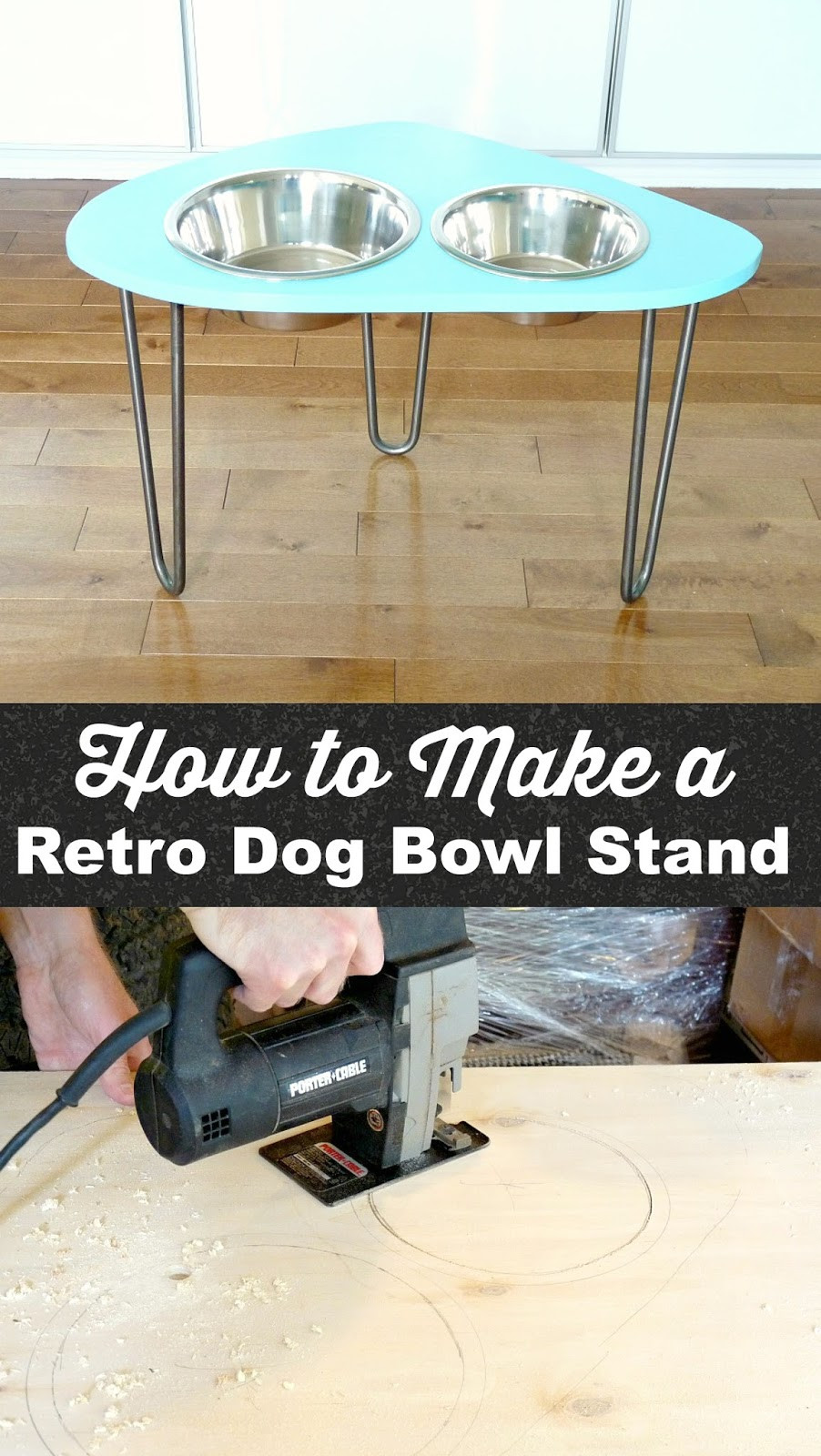 DIY Dog Dish Stand
 DIY Raised Dog Bowl Stand With Mod 1960s Shape Hairpin