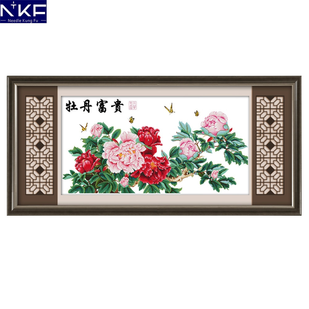 DIY Embroidery Kit
 NKF Wealthy Peony Chinese Flowers Cross Stitch Kit