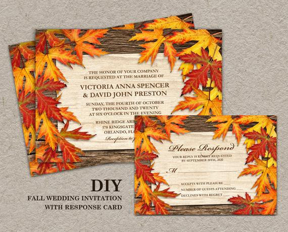 DIY Fall Wedding Invitations
 DIY Printable Fall Wedding Invitations And RSVP Cards With