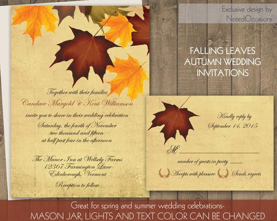 DIY Fall Wedding Invitations
 Fall Leaves Wedding Invitations Set DIY Printable Fall