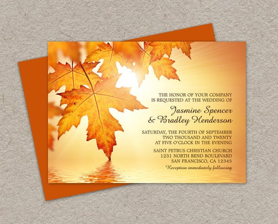 DIY Fall Wedding Invitations
 DIY Printable Fall Wedding Invitations With Leaves Fall