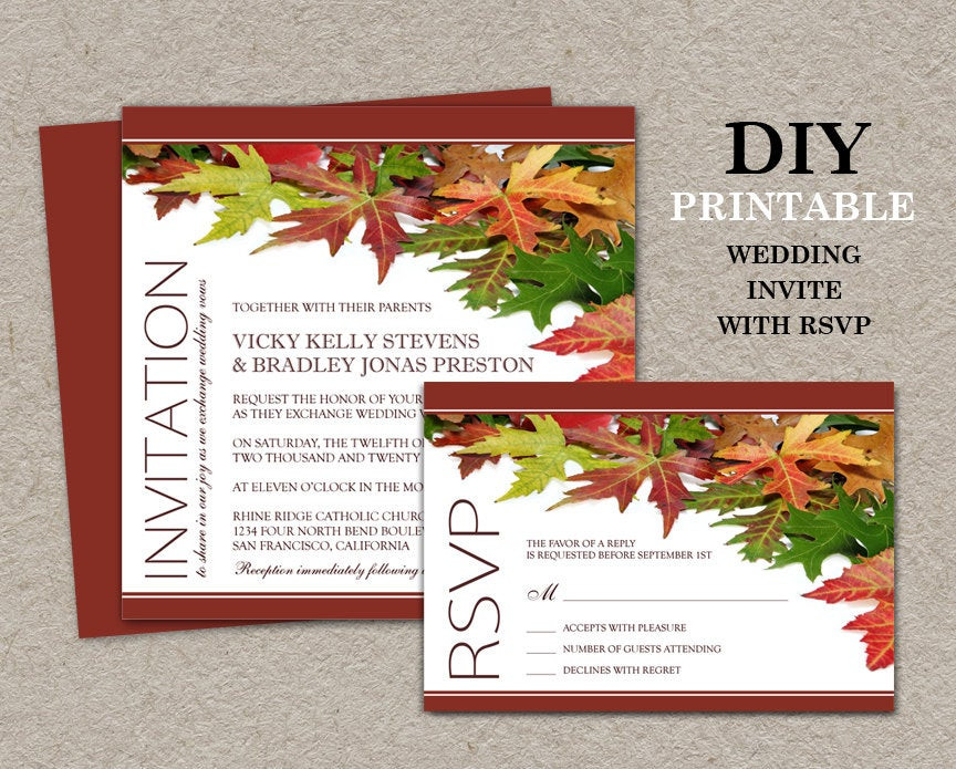 DIY Fall Wedding Invitations
 DIY Fall Wedding Invitations With RSVP Cards Printable Fall
