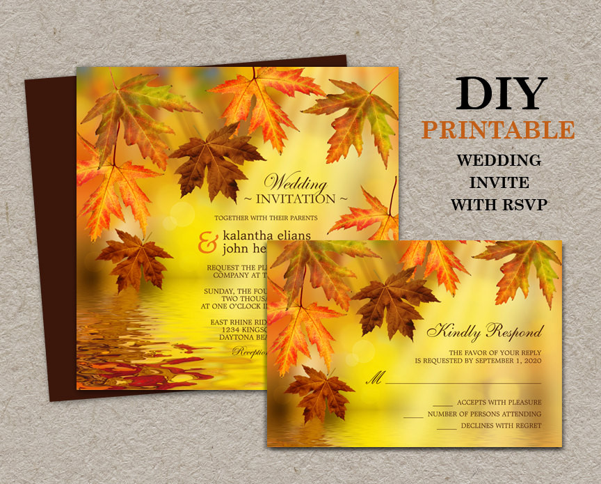 DIY Fall Wedding Invitations
 DIY Printable Fall Wedding Invitations With RSVP Fall Wedding
