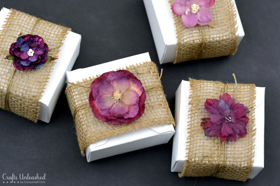 DIY Favor Box
 DIY Gift Boxes Embellished With Burlap & Flowers