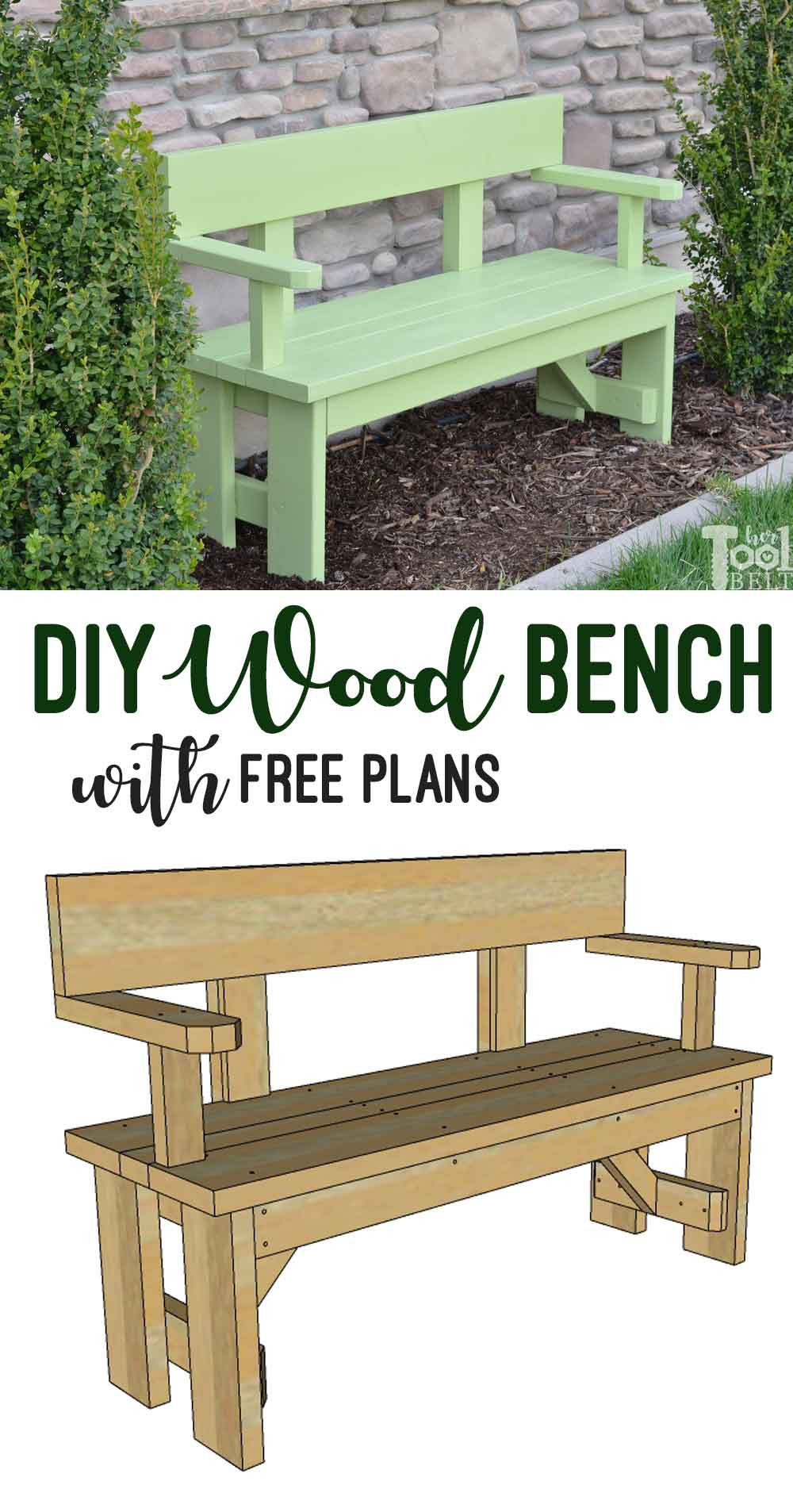 DIY Garden Bench Plans
 DIY Wood Bench with Back Plans Her Tool Belt