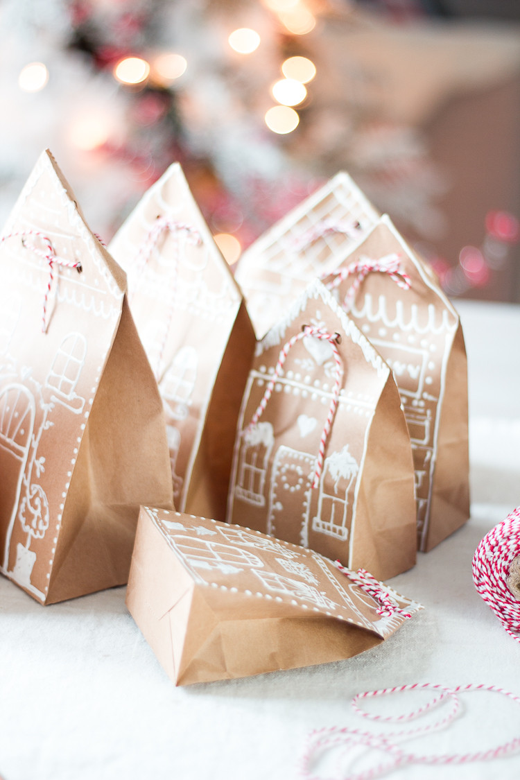 DIY Gift Bags From Wrapping Paper
 Gingerbread House Paper Bag Gift Wrap Idea