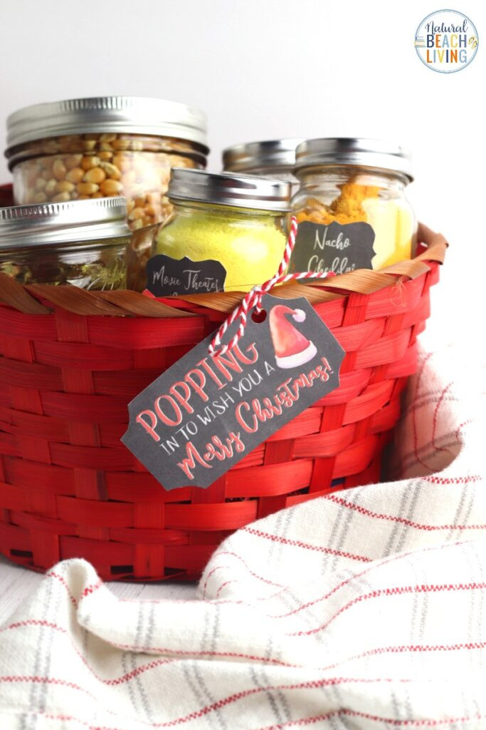 DIY Gift Baskets For Christmas
 Popcorn DIY Christmas Gift Basket with Free Popcorn Labels