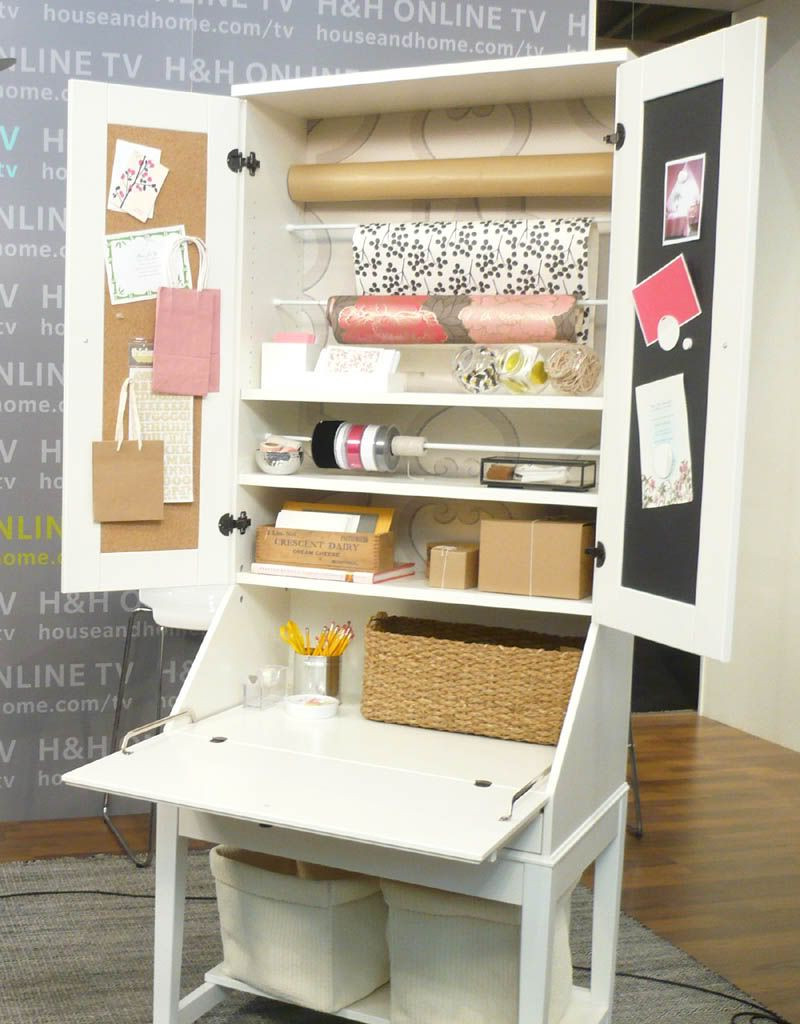 DIY Gift Wrap Station
 Wrapping station created from an IKEA secretary bureau