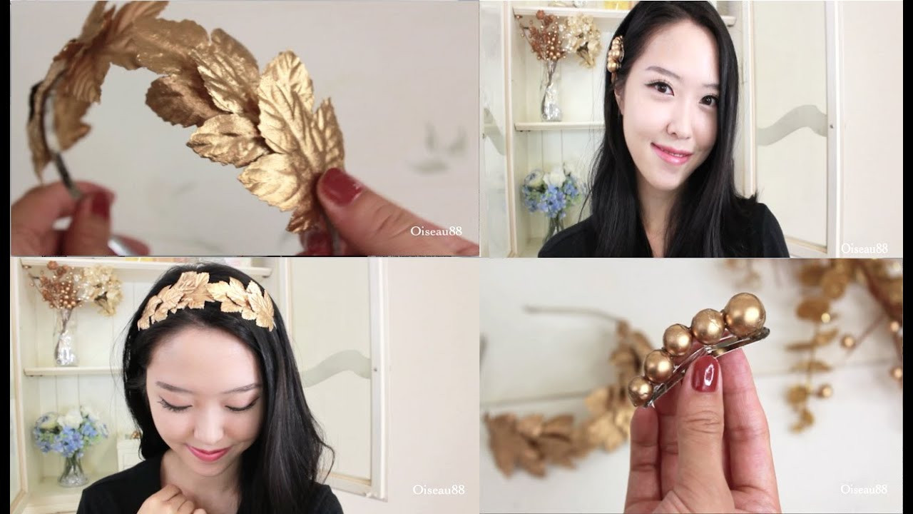 DIY Hair Barrettes
 DIY Hair Accessories ♥ Gold Leaf Headband and Hair Clips
