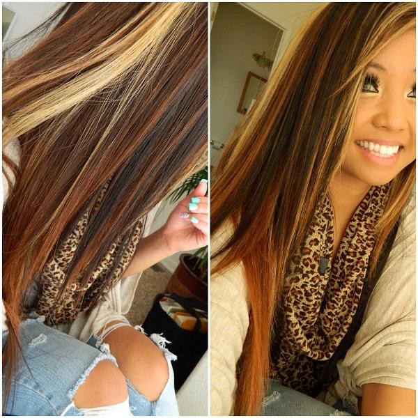 DIY Highlights For Dark Hair
 Long brown hair with blonde highlights and dark brown