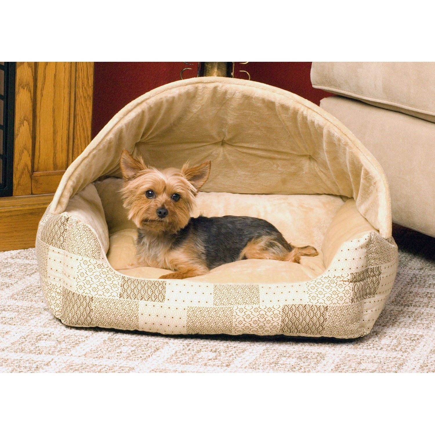 DIY Hooded Dog Bed
 K&H Lounge Sleeper Hooded Pet Bed in Tan Patchwork