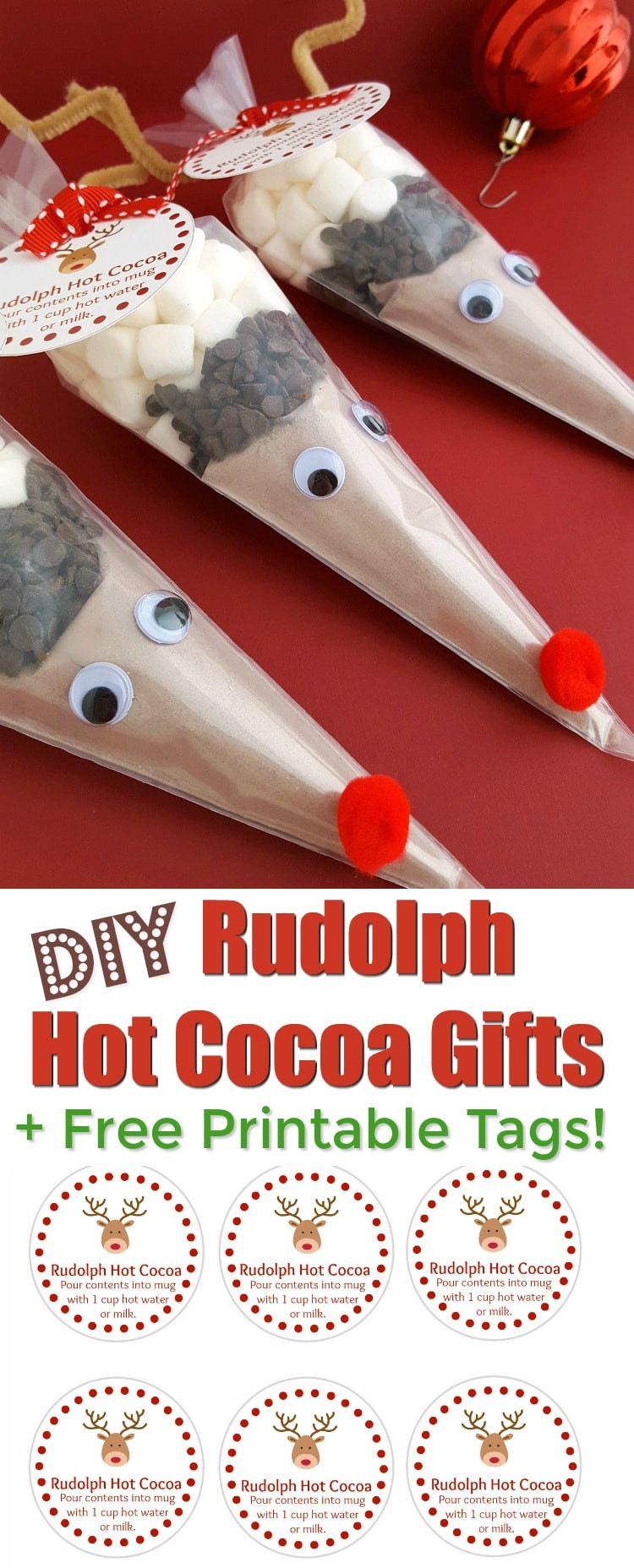 DIY Hot Chocolate Gifts
 Reindeer Hot Chocolate Bags with Free Printable Tags