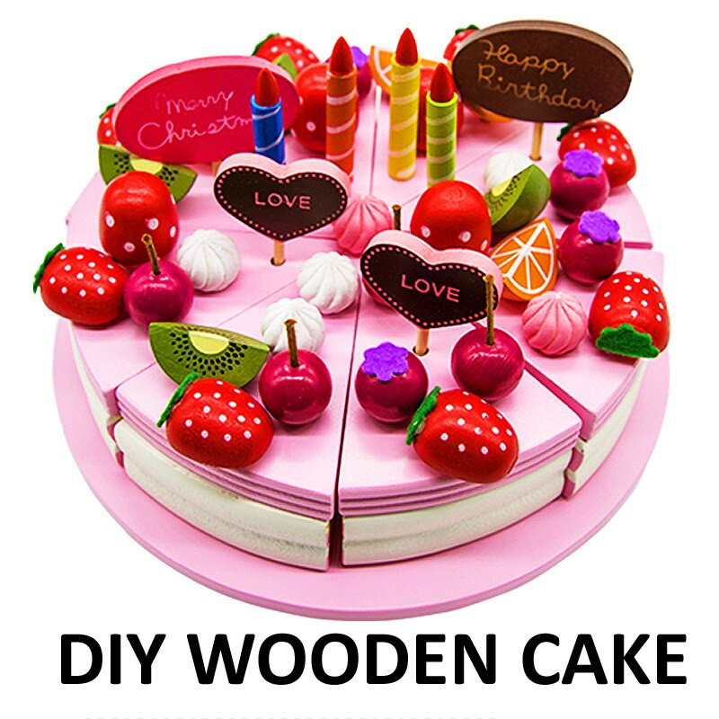 DIY Kids Birthday Cake
 Baby kids DIY wood birthday cake set strawberry fruit