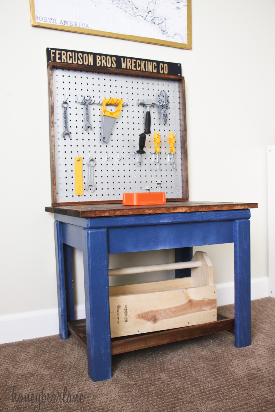 DIY Kids Work Bench
 Kids Workbench from Old Table Honeybear Lane