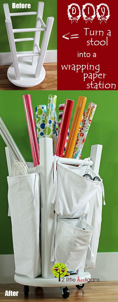 DIY Kitchen Wrap Organizer
 DIY Wrapping Paper Station from Kitchen Stool