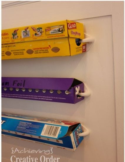 DIY Kitchen Wrap Organizer
 DIY Easy Kitchen Paper Dispenser using adhesive hooks
