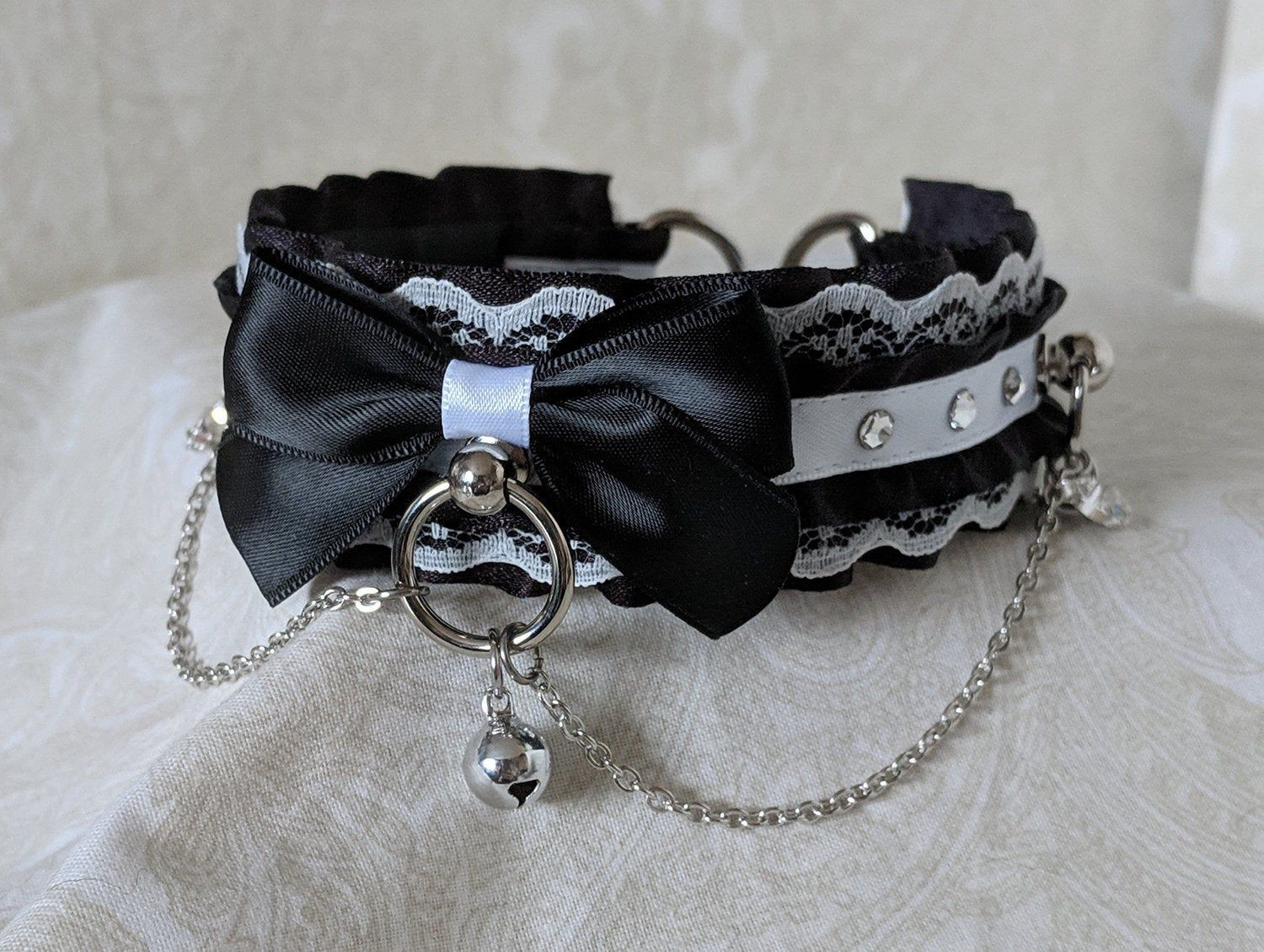 DIY Kitten Play Collar
 Black and White Maid Ruffle and Lace Satin Lined Tug Proof