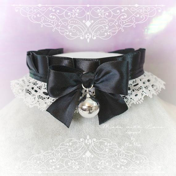 DIY Kitten Play Collar
 Choker Necklace Kitten Play Collar DDLG Black White Lace
