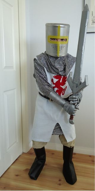 DIY Knight Costume
 DIY Youth Knight Costumes with helmet sword and gauntlets
