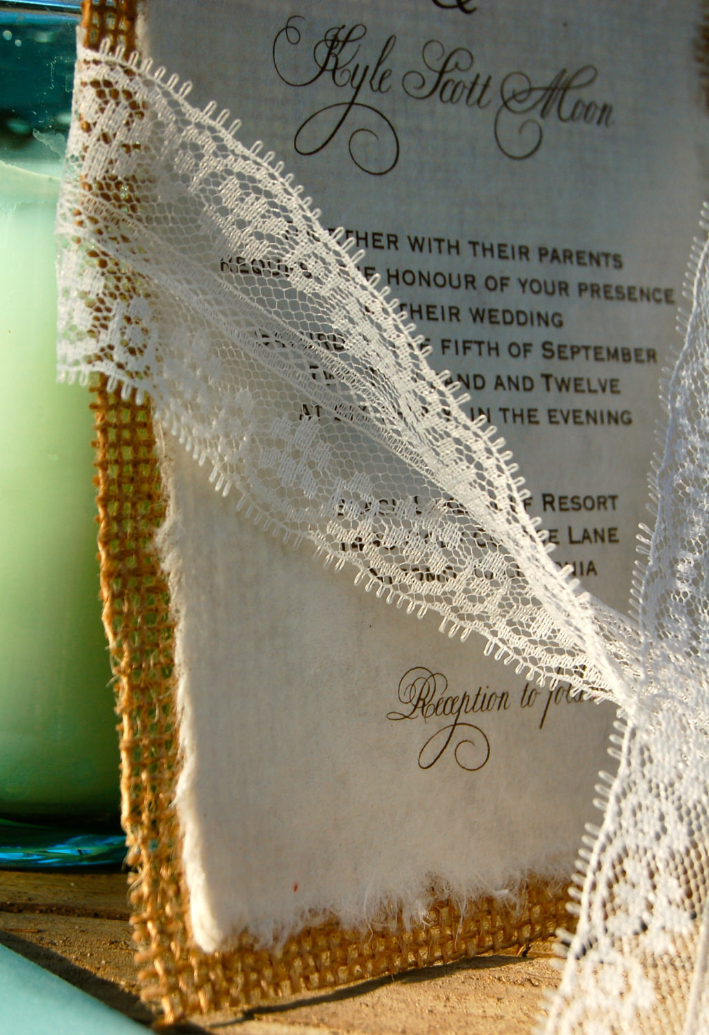 DIY Lace Wedding Invitations
 DIY Lace and Real Burlap Wedding Invitation Rustic Barn