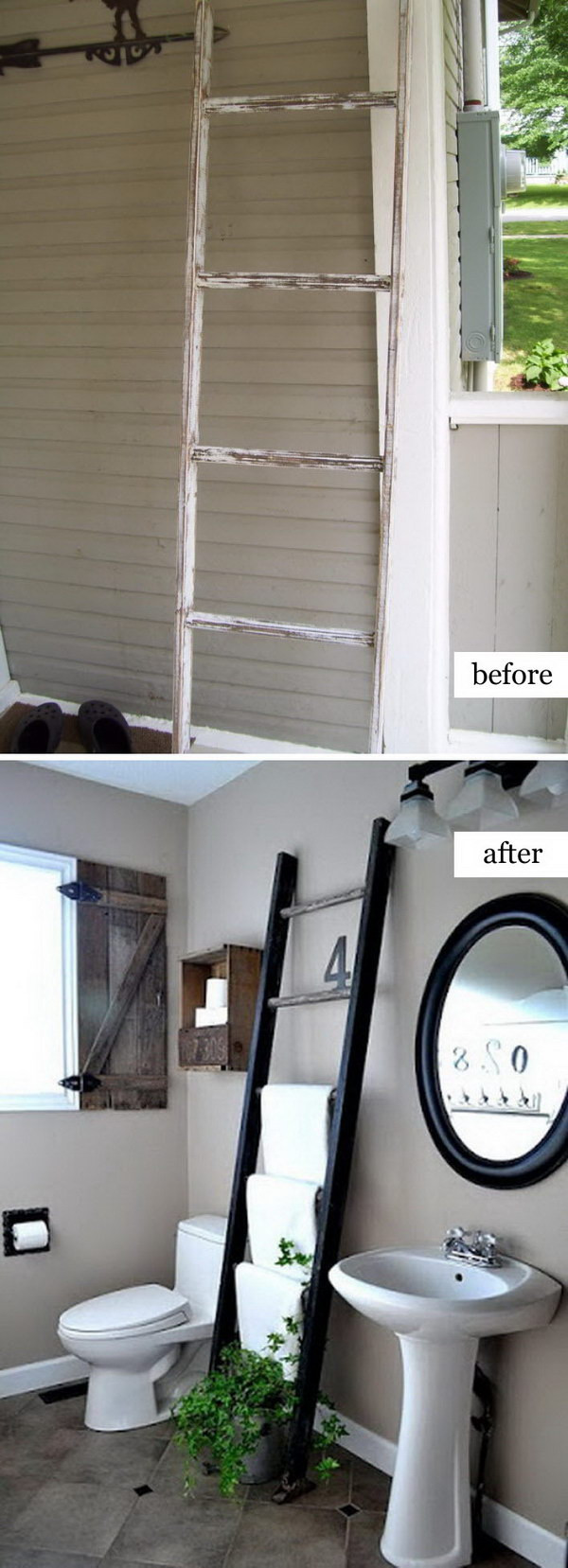 DIY Ladder Towel Rack
 40 High Style Low Bud Furniture Makeovers You Could