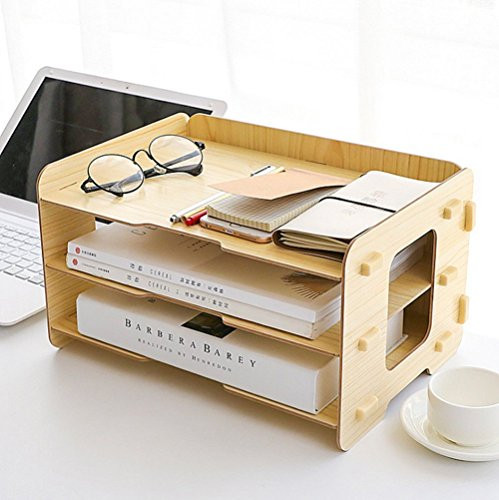 DIY Letter Organizer
 Omooly DIY 3 Tier Wood Desktop Letter Books Tray Storage