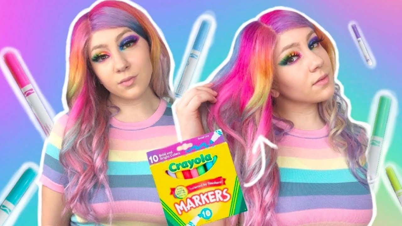 DIY Marker Hair Dye
 Dying my hair Rainbow Using CRAYOLA MARKERS 🎨 DIY