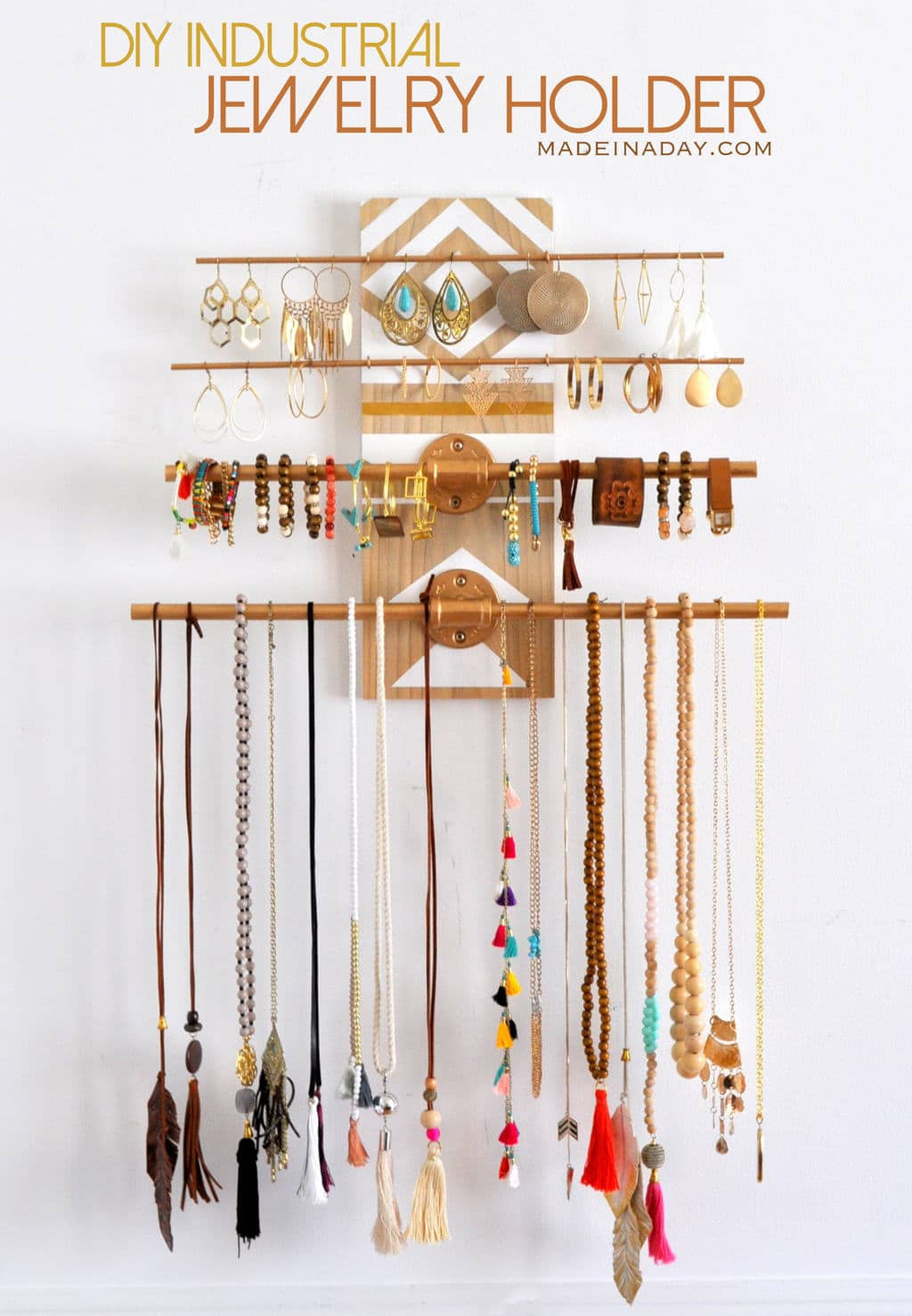 DIY Necklace Organizer
 DIY Geometric Industrial Wall Jewelry Organizer