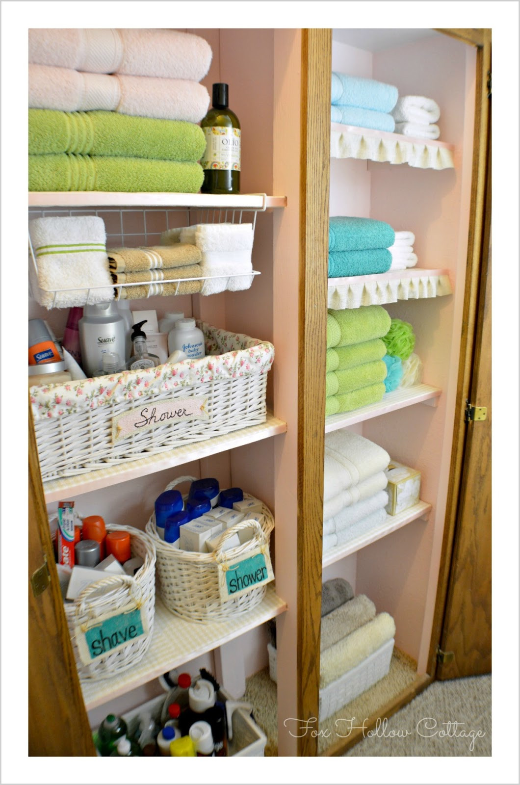 DIY Organize Closet
 Project Linen Closet Reveal pretty and organized  Fox