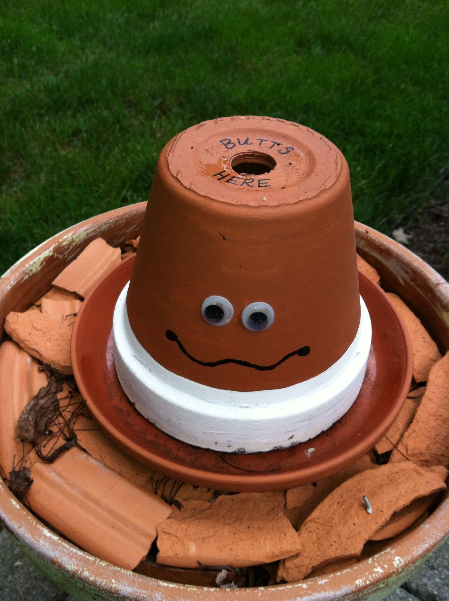 DIY Outdoor Ashtray Ideas
 Butt Head outdoor ashtray from clay pots Painted