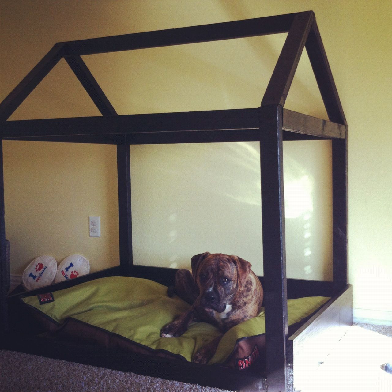 DIY Outdoor Dog Bed
 DIY Dog Bed I would add a "ceiling" and cover the roof