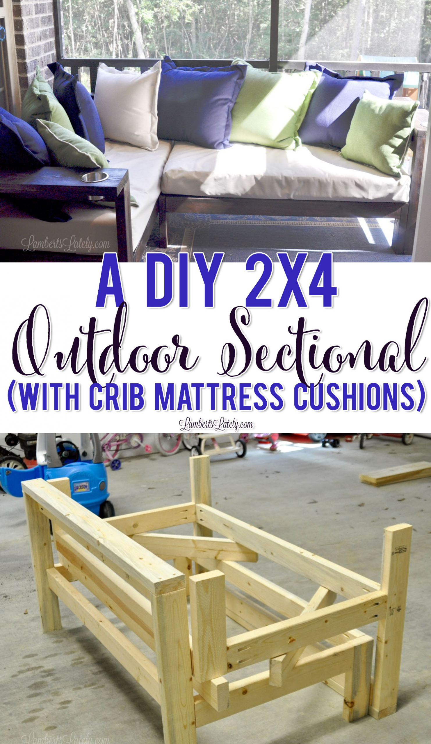 DIY Outdoor Sofa Cushions
 A DIY 2x4 Outdoor Sectional with Crib Mattress Cushions
