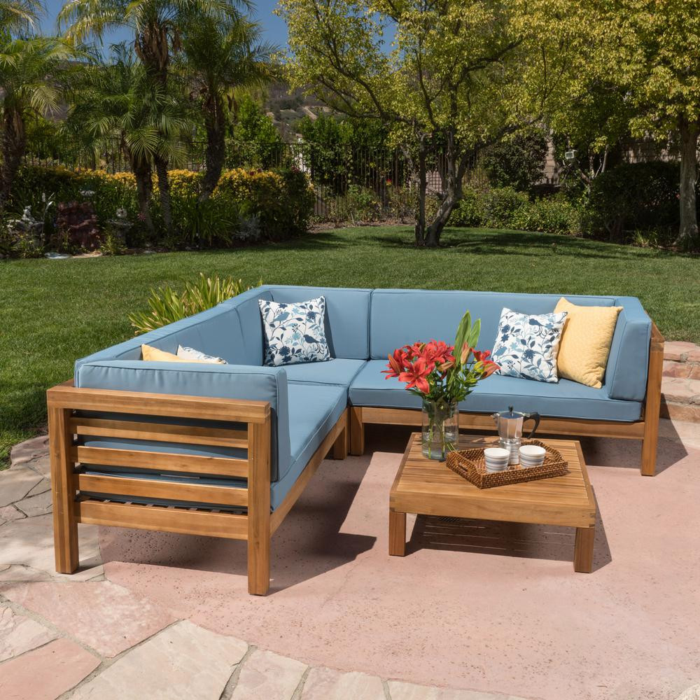 DIY Outdoor Sofa Cushions
 Noble House Oana Teak Finish 4 Piece Wood Outdoor