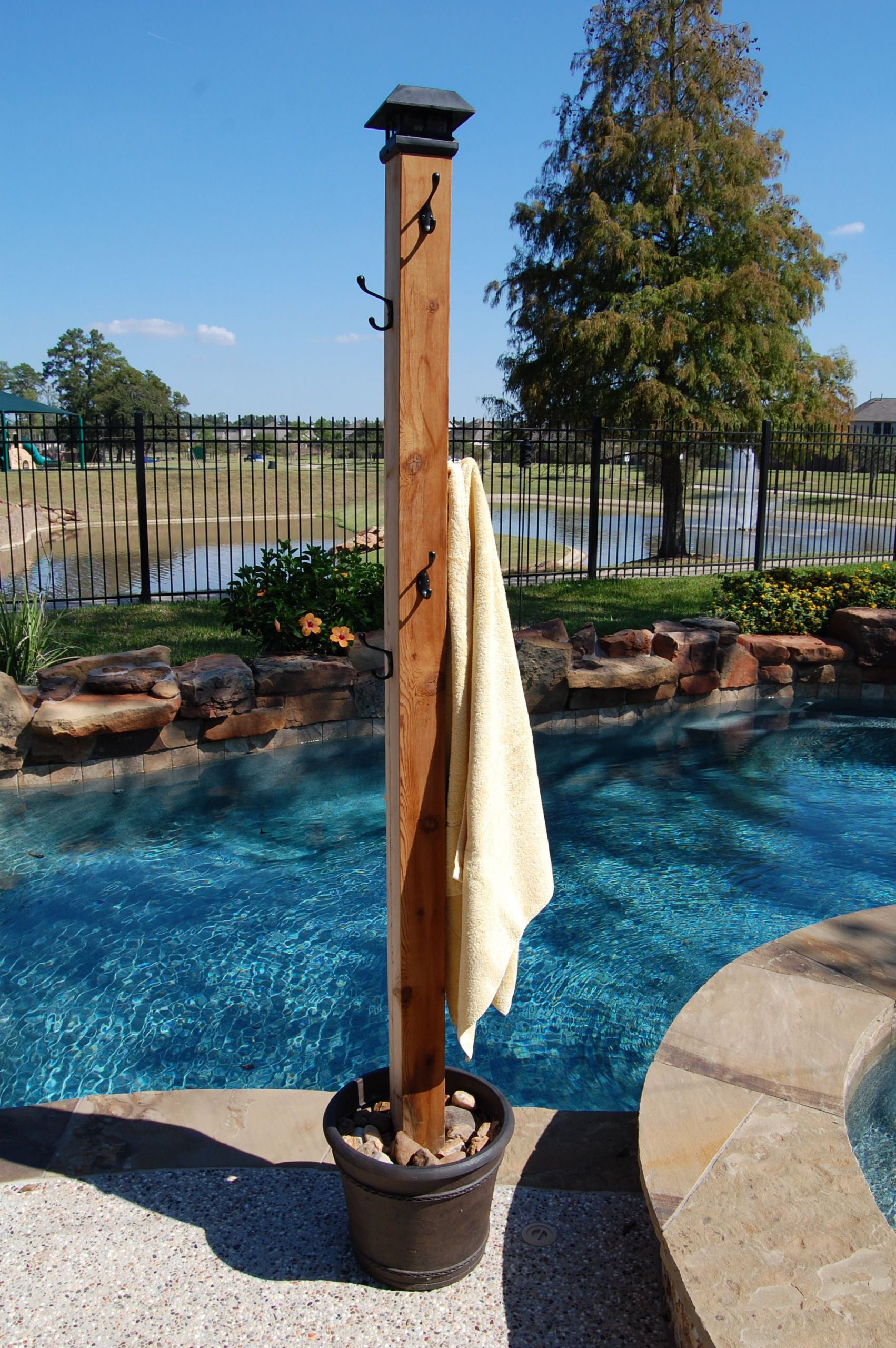 DIY Outdoor Towel Rack
 Poolside Towel Rack