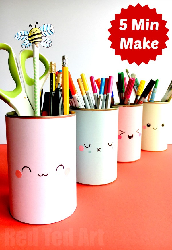 DIY Pen Organizer
 Kawaii Pencil Holder DIY Idea Red Ted Art Make