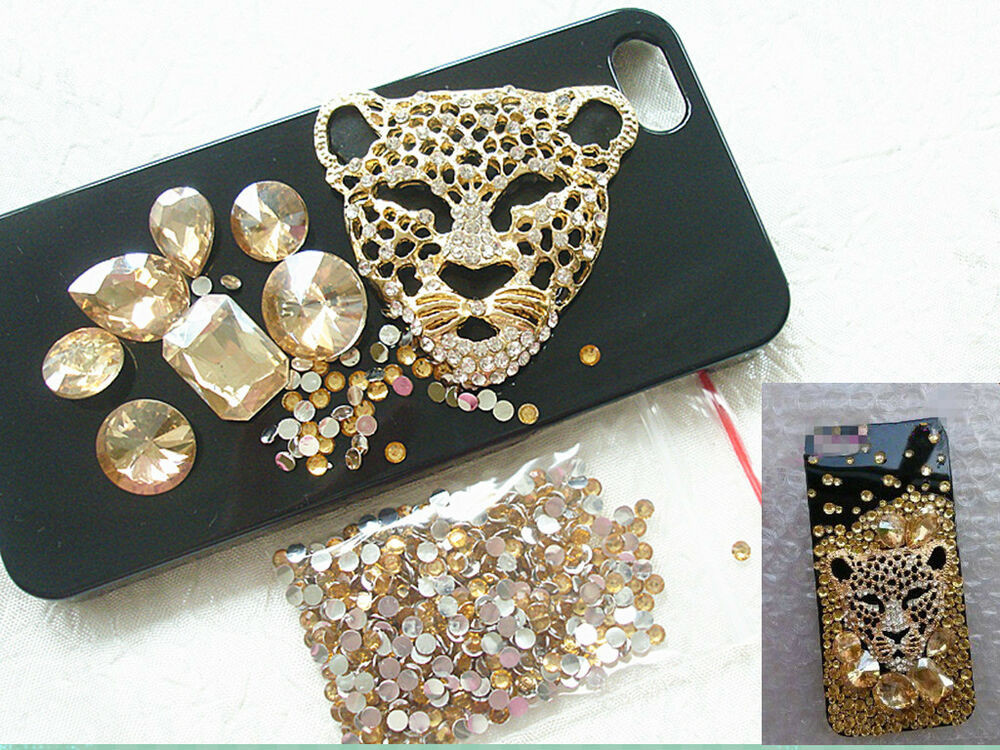 DIY Phone Case Kit
 Bling 3D alloy leopard head Diy phone case deco den kit
