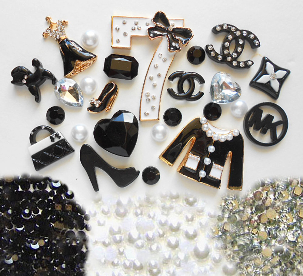 DIY Phone Case Kit
 Black & White Luxe Kit for DIY phone case Decoden Deco