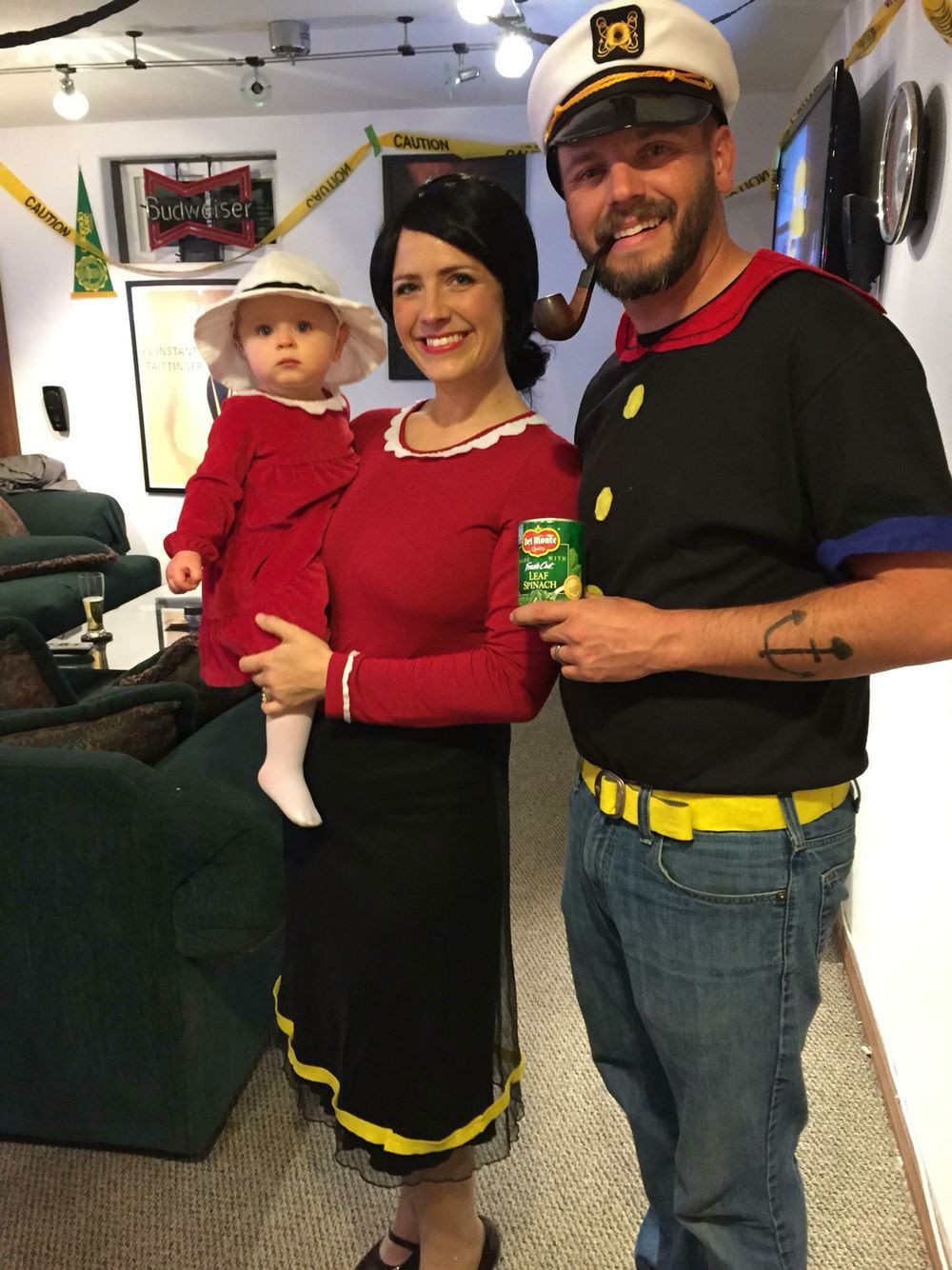 DIY Popeye And Olive Oyl Costume
 DIY family costume Popeye Olive Oyl and Sweet Pea Happy