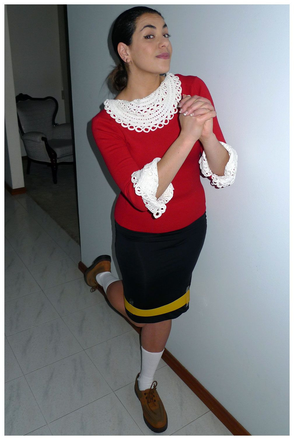 DIY Popeye And Olive Oyl Costume
 Olive Oil from Popeye Costume