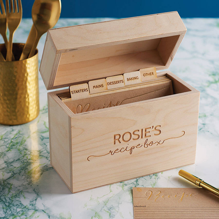 DIY Recipe Boxes
 personalised name wooden recipe box by clouds and currents
