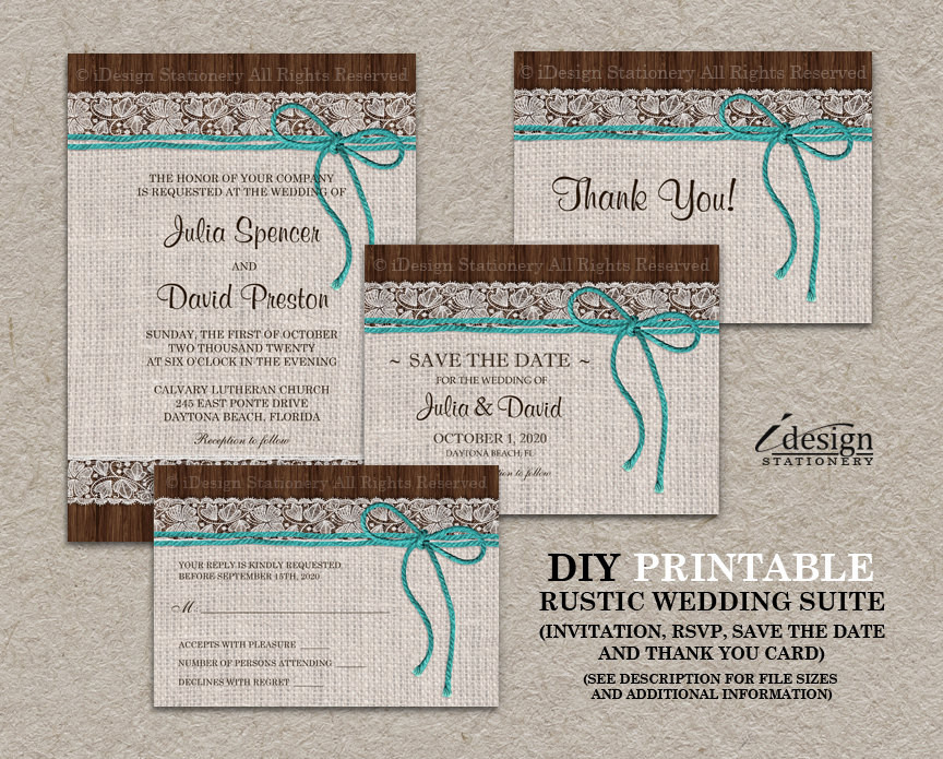 DIY Rustic Wedding Invitations Kits
 DIY Printable Rustic Turquoise Wedding Invitation Kit With