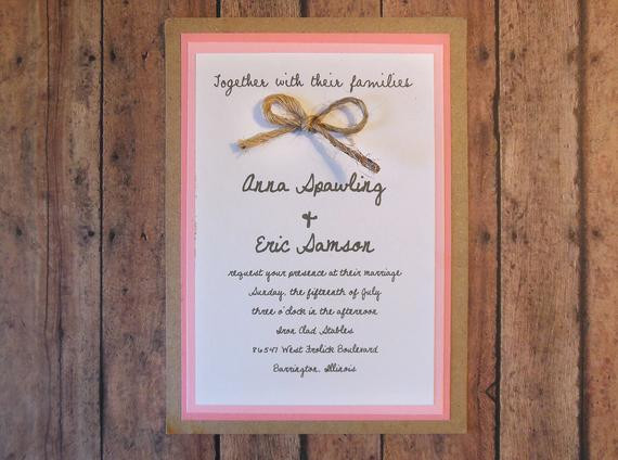 DIY Rustic Wedding Invitations Kits
 Items similar to DIY Pink Rustic Wedding Invitation Kit