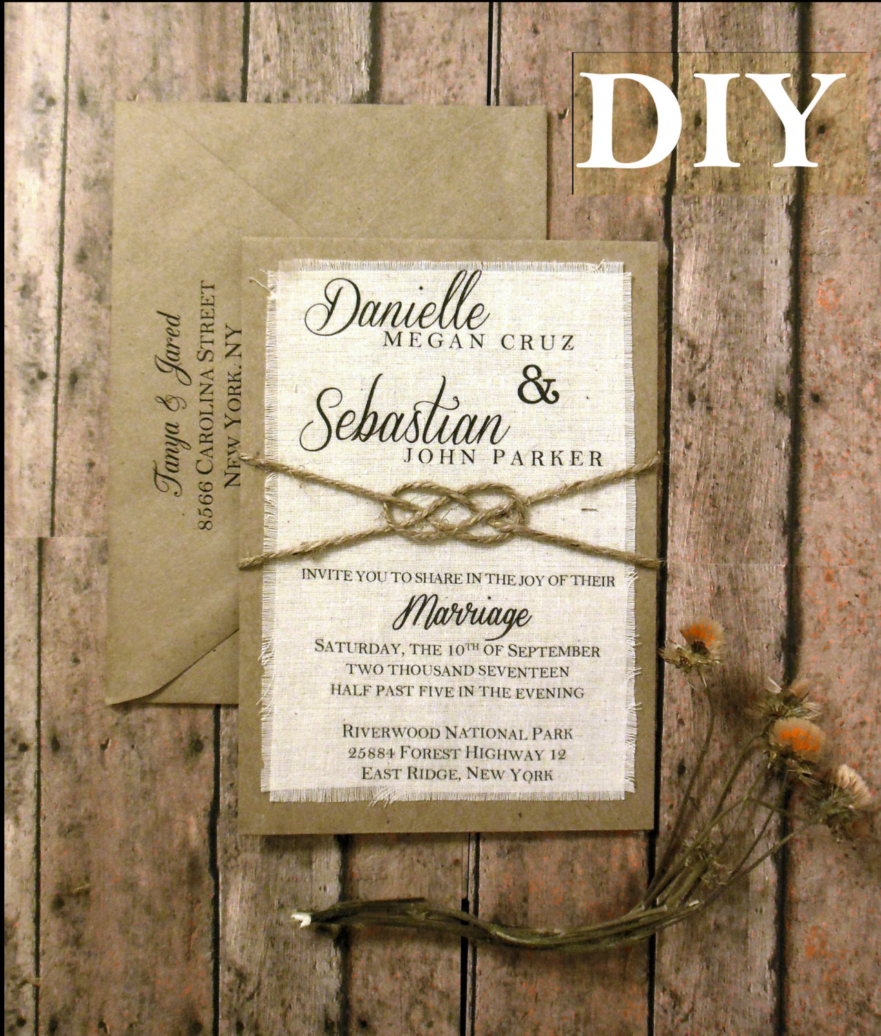 DIY Rustic Wedding Invitations Kits
 DIY Pre Made Rustic Wedding Invitation Kit tie the knot