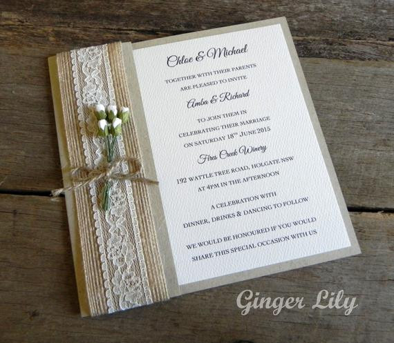 DIY Rustic Wedding Invitations Kits
 Rustic Lace Wedding Invitation DIY Kit by GingerLilyWeddings