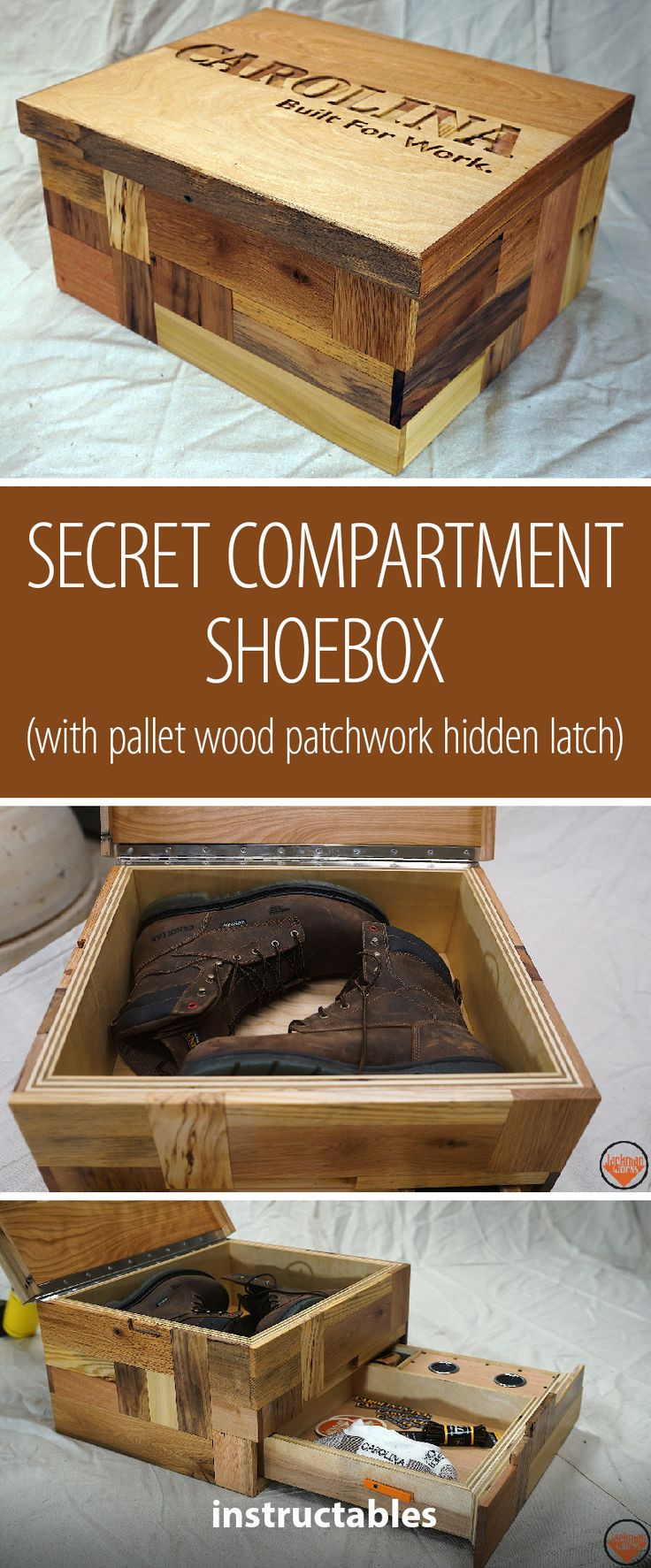 DIY Secret Compartment Box
 Secret partment Shoebox with Pallet Wood Patchwork