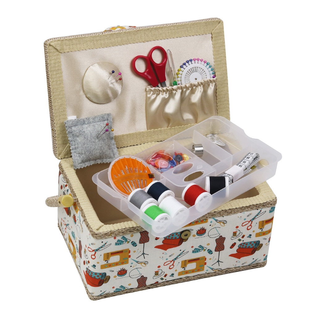 DIY Sewing Box
 Household Storage Box Wood&Fabric Crafts Sewing Basket
